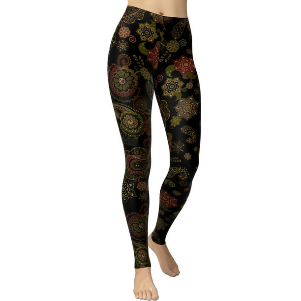 Womens Printed Leggings Pencil Stretchy Yoga Bronze Flowers XL/XXL 